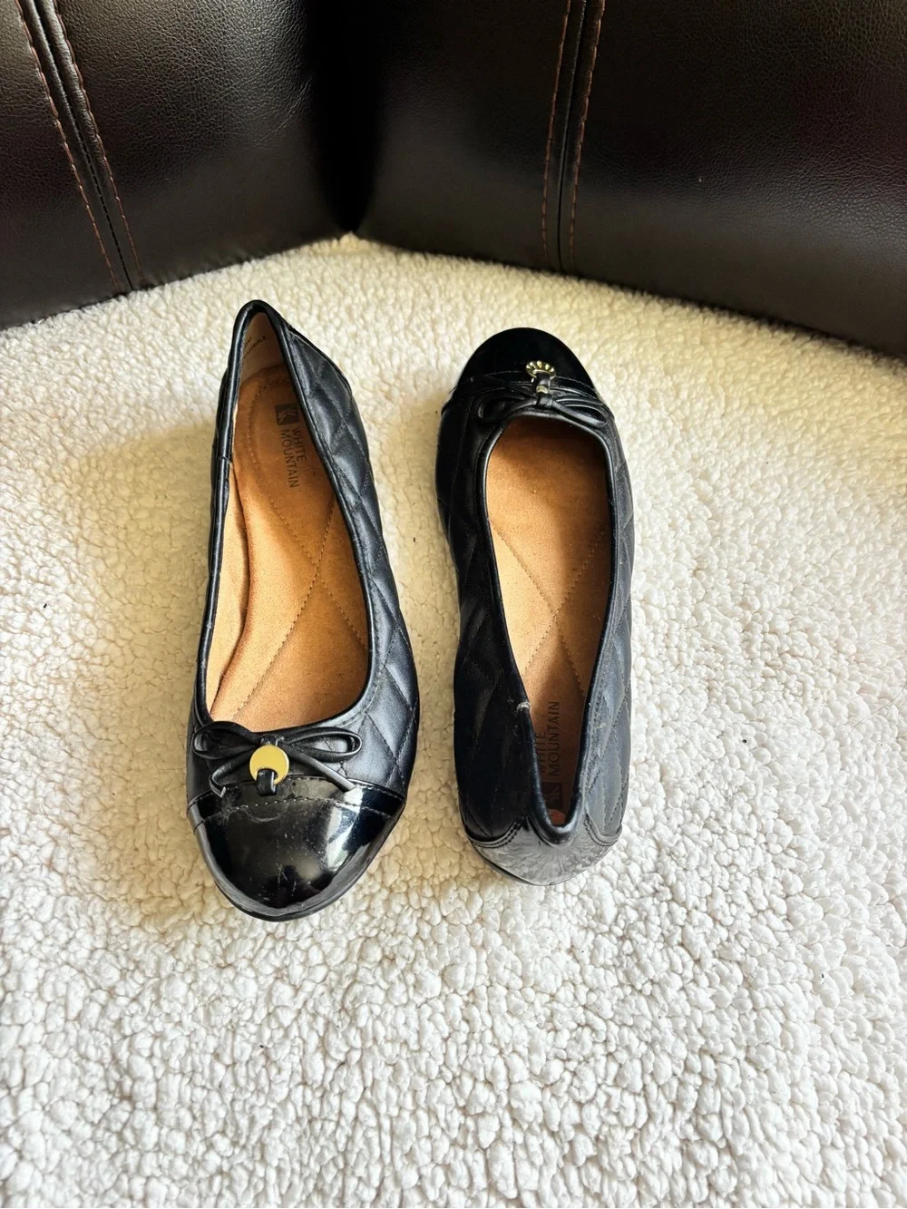 Call It Spring Black Quilted Ballet Flats with Patent Cap Toe and Bow
